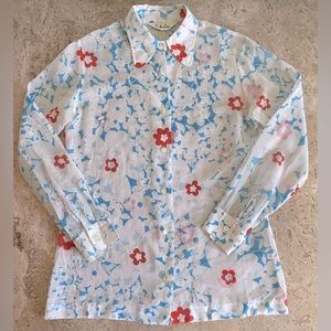 Vintage Lady Manhattan Semi Sheer Floral Button Up Shirt w/ Rounded Collar
